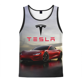 Мужская майка 3D с принтом Tesla Roadster в Курске, 100% полиэстер | круглая горловина, приталенный силуэт, длина до линии бедра. Пройма и горловина окантованы тонкой бейкой | america | auto | car | electric | elon | motors | musk | roadster | tesla | usa | vehicle | авто | америка | илон | маск | модель | сша | тесла | электромобиль