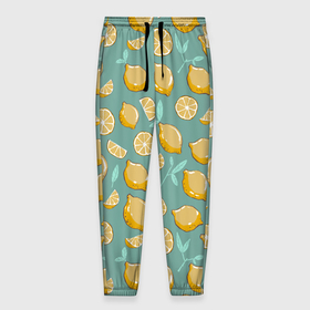 Мужские брюки 3D с принтом Lemon в Тюмени, 100% полиэстер | манжеты по низу, эластичный пояс регулируется шнурком, по бокам два кармана без застежек, внутренняя часть кармана из мелкой сетки | лето | лимоны | листья | паттерн | фрукты