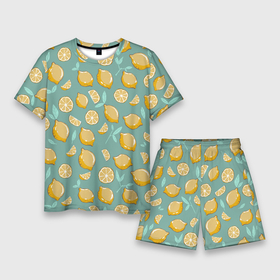 Мужской костюм с шортами 3D с принтом Lemon ,  |  | лето | лимоны | листья | паттерн | фрукты
