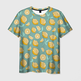 Мужская футболка 3D с принтом Lemon , 100% полиэфир | прямой крой, круглый вырез горловины, длина до линии бедер | лето | лимоны | листья | паттерн | фрукты