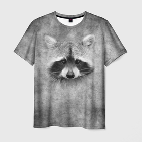 Мужская футболка 3D с принтом Енот в Курске, 100% полиэфир | прямой крой, круглый вырез горловины, длина до линии бедер | animal | raccoon | енот | животное | животные | зверь | хищник
