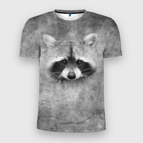 Мужская футболка 3D спортивная с принтом Енот в Санкт-Петербурге, 100% полиэстер с улучшенными характеристиками | приталенный силуэт, круглая горловина, широкие плечи, сужается к линии бедра | animal | raccoon | енот | животное | животные | зверь | хищник