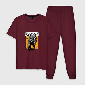 Мужская пижама хлопок с принтом Bioshock , 100% хлопок | брюки и футболка прямого кроя, без карманов, на брюках мягкая резинка на поясе и по низу штанин
 | big daddy | bioshock | биг дэдди | биошок | игра | монстр | постер.персонаж