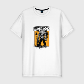 Мужская футболка хлопок Slim с принтом Bioshock в Тюмени, 92% хлопок, 8% лайкра | приталенный силуэт, круглый вырез ворота, длина до линии бедра, короткий рукав | big daddy | bioshock | биг дэдди | биошок | игра | монстр | постер.персонаж