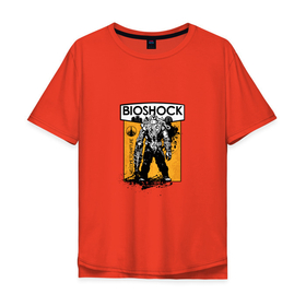 Мужская футболка хлопок Oversize с принтом Bioshock в Кировске, 100% хлопок | свободный крой, круглый ворот, “спинка” длиннее передней части | Тематика изображения на принте: big daddy | bioshock | биг дэдди | биошок | игра | монстр | постер.персонаж