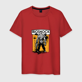 Мужская футболка хлопок с принтом Bioshock в Курске, 100% хлопок | прямой крой, круглый вырез горловины, длина до линии бедер, слегка спущенное плечо. | big daddy | bioshock | биг дэдди | биошок | игра | монстр | постер.персонаж