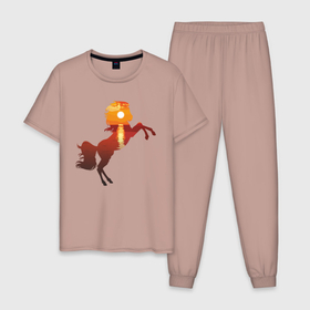 Мужская пижама хлопок с принтом Конь закат в Екатеринбурге, 100% хлопок | брюки и футболка прямого кроя, без карманов, на брюках мягкая резинка на поясе и по низу штанин
 | закат | конь | лошадка | лошадь | море | солнце