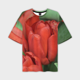 Мужская футболка oversize 3D с принтом Красные тюльпаны ,  |  | Тематика изображения на принте: 