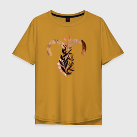 Мужская футболка хлопок Oversize с принтом Овен , 100% хлопок | свободный крой, круглый ворот, “спинка” длиннее передней части | астрология | знаки зодиака | зодиак | золото | созвездие | цикл