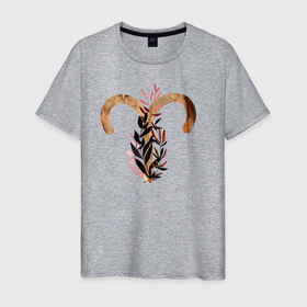 Мужская футболка хлопок с принтом Овен в Тюмени, 100% хлопок | прямой крой, круглый вырез горловины, длина до линии бедер, слегка спущенное плечо. | астрология | знаки зодиака | зодиак | золото | созвездие | цикл