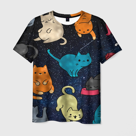 Мужская футболка 3D с принтом Космические котики в Курске, 100% полиэфир | прямой крой, круглый вырез горловины, длина до линии бедер | cat | cats | cosmos | kitten | mem | memes | rose | roses | глаза | глазки | киска | космос | кот | котёнок | котик | котики | котэ | котята | кошак | кошка | кошки | красивая | мем | мемчики | милая | прикольная | розы | светлая