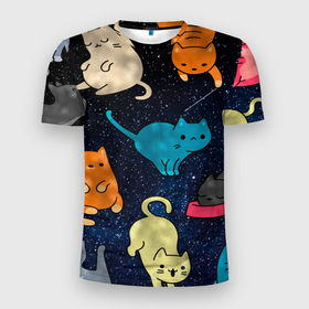 Мужская футболка 3D спортивная с принтом Космические котики в Петрозаводске, 100% полиэстер с улучшенными характеристиками | приталенный силуэт, круглая горловина, широкие плечи, сужается к линии бедра | cat | cats | cosmos | kitten | mem | memes | rose | roses | глаза | глазки | киска | космос | кот | котёнок | котик | котики | котэ | котята | кошак | кошка | кошки | красивая | мем | мемчики | милая | прикольная | розы | светлая