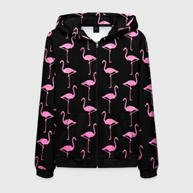 Мужская толстовка 3D на молнии с принтом Фламинго | Чёрная в Курске, 100% полиэстер | длина до линии бедра, манжеты и пояс оформлены мягкой тканевой резинкой, двухслойный капюшон со шнурком для регулировки, спереди молния, по бокам два кармана | Тематика изображения на принте: birds | drawing | fashion | feathers | flamingo | graphics | illustration | pink | stand | style | wings | youth | графика | иллюстрация | картинка | клюв | красивые | крылья | мода | молодежная | перья | птицы | рисунок | розовый | стиль | стоят