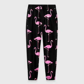 Мужские брюки 3D с принтом Фламинго | Чёрная в Кировске, 100% полиэстер | манжеты по низу, эластичный пояс регулируется шнурком, по бокам два кармана без застежек, внутренняя часть кармана из мелкой сетки | birds | drawing | fashion | feathers | flamingo | graphics | illustration | pink | stand | style | wings | youth | графика | иллюстрация | картинка | клюв | красивые | крылья | мода | молодежная | перья | птицы | рисунок | розовый | стиль | стоят