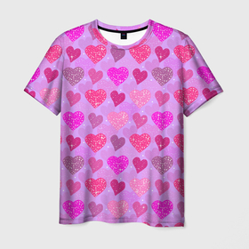 Мужская футболка 3D с принтом Розовые сердечки , 100% полиэфир | прямой крой, круглый вырез горловины, длина до линии бедер | 14 февраля | 8 марта | love | девочки | день святого валентина | женская | любовь | подружке | сердечки
