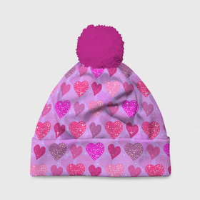Шапка 3D c помпоном с принтом Розовые сердечки в Курске, 100% полиэстер | универсальный размер, печать по всей поверхности изделия | 14 февраля | 8 марта | love | девочки | день святого валентина | женская | любовь | подружке | сердечки