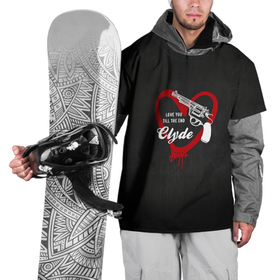 Накидка на куртку 3D с принтом Clyde , 100% полиэстер |  | barrow | bonnie | clyde | love you till the end | parker | бони | бони и клайд | бонни | для влюбленных | клайд | кровь | любовь | парные | пистолет | револьвер | сердце