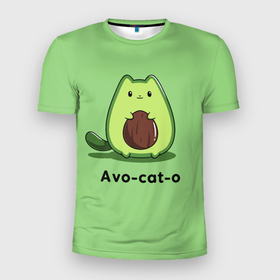 Мужская футболка 3D спортивная с принтом Avo - cat - o , 100% полиэстер с улучшенными характеристиками | приталенный силуэт, круглая горловина, широкие плечи, сужается к линии бедра | animal | avo   cat   o | cat | авокадо | еда | животное | зверь | кот | кошка | надписи