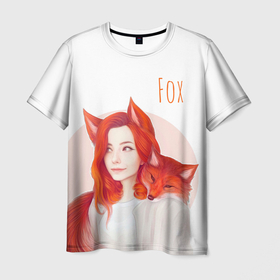 Мужская футболка 3D с принтом Девушка лиса , 100% полиэфир | прямой крой, круглый вырез горловины, длина до линии бедер | fox | foxy | животное | звери | лиса | лисенок | лисичка | милая | рыжая | фокс