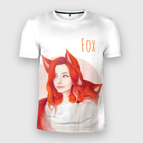 Мужская футболка 3D Slim с принтом Девушка лиса в Белгороде, 100% полиэстер с улучшенными характеристиками | приталенный силуэт, круглая горловина, широкие плечи, сужается к линии бедра | fox | foxy | животное | звери | лиса | лисенок | лисичка | милая | рыжая | фокс