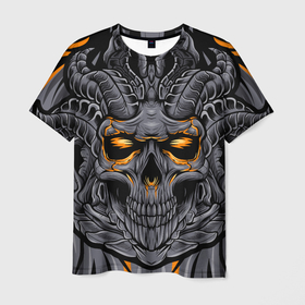 Мужская футболка 3D с принтом Череп дьявола , 100% полиэфир | прямой крой, круглый вырез горловины, длина до линии бедер | devil | evil | rage | skull | абстракция | арт | гнев | голова | демон | дьявол | злой | монстр | орнамент | рисунок | рога | череп
