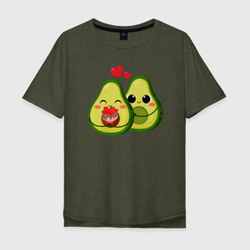 Мужская футболка хлопок Oversize с принтом Семья авокадо в Новосибирске, 100% хлопок | свободный крой, круглый ворот, “спинка” длиннее передней части | 14 февраля | авокадинки | день всех влюбленных | любовь | парные