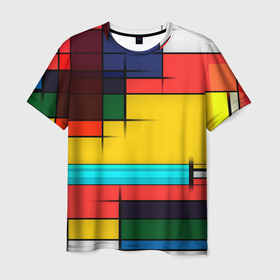 Мужская футболка 3D с принтом абстрактные фигуры цвета в Санкт-Петербурге, 100% полиэфир | прямой крой, круглый вырез горловины, длина до линии бедер | абстракция | геометрия | краски | кубизм | линии | под все | прямоугольники | современное искусство | текстуры | тренды | фигуры | цвета | яркий