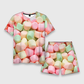Мужской костюм с шортами 3D с принтом маршмэлов зефирки нежные в Санкт-Петербурге,  |  | marshmallow | вкусняшки | десерт | зефир | зефирчик | зэфир | маршмелоу | маршмэлов | мило | нежно | нежные зефирки | ронантичная еда | сладости | текстура