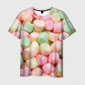 Мужская футболка 3D с принтом маршмэлов зефирки нежные в Белгороде, 100% полиэфир | прямой крой, круглый вырез горловины, длина до линии бедер | marshmallow | вкусняшки | десерт | зефир | зефирчик | зэфир | маршмелоу | маршмэлов | мило | нежно | нежные зефирки | ронантичная еда | сладости | текстура