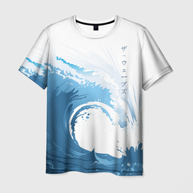 Мужская футболка 3D с принтом WAVE ВОЛНЫ в Санкт-Петербурге, 100% полиэфир | прямой крой, круглый вырез горловины, длина до линии бедер | wave | волна | волны | иероглиф | иероглифы | надпись | океан | символ | цунами | япония | японский