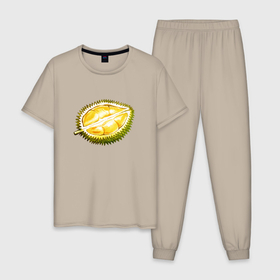 Мужская пижама хлопок с принтом Дуриан в Кировске, 100% хлопок | брюки и футболка прямого кроя, без карманов, на брюках мягкая резинка на поясе и по низу штанин
 | драконфрукт | еда | желтый | сладкий | фрукт