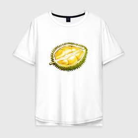 Мужская футболка хлопок Oversize с принтом Дуриан в Курске, 100% хлопок | свободный крой, круглый ворот, “спинка” длиннее передней части | Тематика изображения на принте: драконфрукт | еда | желтый | сладкий | фрукт