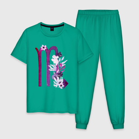 Мужская пижама хлопок с принтом Скорпион в Новосибирске, 100% хлопок | брюки и футболка прямого кроя, без карманов, на брюках мягкая резинка на поясе и по низу штанин
 | scorpio | астрология | знаки зодиака | зодиак | созвездие | фиолетовый | цикл