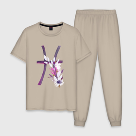 Мужская пижама хлопок с принтом Рыбы в Тюмени, 100% хлопок | брюки и футболка прямого кроя, без карманов, на брюках мягкая резинка на поясе и по низу штанин
 | астрология | знаки зодиака | зодиак | созвездие | фиолетовый | цикл