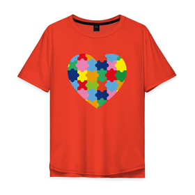 Мужская футболка хлопок Oversize с принтом сердце пазл в Екатеринбурге, 100% хлопок | свободный крой, круглый ворот, “спинка” длиннее передней части | день святого валентина | любовь | отношения | пазлы | сердце