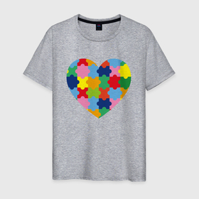 Мужская футболка хлопок с принтом сердце пазл в Екатеринбурге, 100% хлопок | прямой крой, круглый вырез горловины, длина до линии бедер, слегка спущенное плечо. | день святого валентина | любовь | отношения | пазлы | сердце