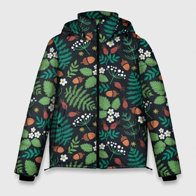 Мужская зимняя куртка 3D с принтом Лесные листочки цветочки в Петрозаводске, верх — 100% полиэстер; подкладка — 100% полиэстер; утеплитель — 100% полиэстер | длина ниже бедра, свободный силуэт Оверсайз. Есть воротник-стойка, отстегивающийся капюшон и ветрозащитная планка. 

Боковые карманы с листочкой на кнопках и внутренний карман на молнии. | для дачника | для туриста | лесные | летние | летняя | с летним принтом | с листочками | с цветочками