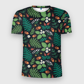 Мужская футболка 3D спортивная с принтом Лесные листочки цветочки в Санкт-Петербурге, 100% полиэстер с улучшенными характеристиками | приталенный силуэт, круглая горловина, широкие плечи, сужается к линии бедра | для дачника | для туриста | лесные | летние | летняя | с летним принтом | с листочками | с цветочками