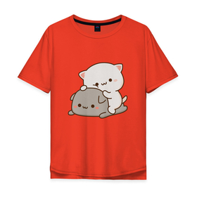 Мужская футболка хлопок Oversize с принтом Милые котики в Курске, 100% хлопок | свободный крой, круглый ворот, “спинка” длиннее передней части | 14 февраля | друзья | кавайный | котики | лапки | любовь | милашки | няшный | сердце