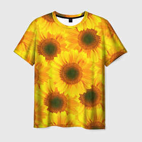 Мужская футболка 3D с принтом Принт подсолнухи желтый в Петрозаводске, 100% полиэфир | прямой крой, круглый вырез горловины, длина до линии бедер | желтый | лето | подсолнухи | солнце | цветение | цветы