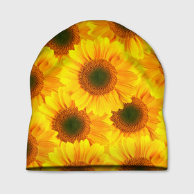 Шапка 3D с принтом Принт подсолнухи желтый в Кировске, 100% полиэстер | универсальный размер, печать по всей поверхности изделия | желтый | лето | подсолнухи | солнце | цветение | цветы
