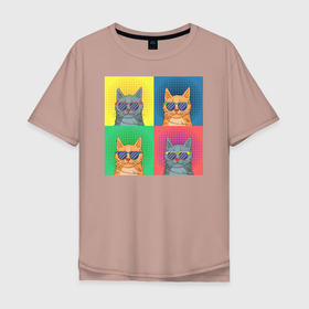 Мужская футболка хлопок Oversize с принтом Pop Art Коты в Санкт-Петербурге, 100% хлопок | свободный крой, круглый ворот, “спинка” длиннее передней части | cat | cats | pop art cat | pop cat | кот | коты | кошка | поп арт кот