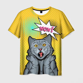 Мужская футболка 3D с принтом Pop Art Cat | Wow в Кировске, 100% полиэфир | прямой крой, круглый вырез горловины, длина до линии бедер | cat | cats | pop art cat | pop cat | кот | коты | кошка | поп арт кот