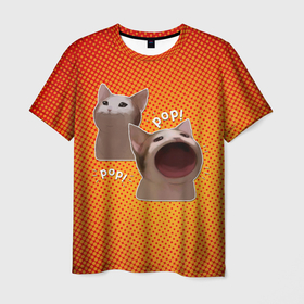 Мужская футболка 3D с принтом Cat Pop (Мем) в Санкт-Петербурге, 100% полиэфир | прямой крой, круглый вырез горловины, длина до линии бедер | art | cat | mem | meme | memes | music | pop | retro | style | арт | буп | кот | котенок | котик | котэ | мем | мемы | музыка | ретро