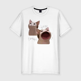 Мужская футболка хлопок Slim с принтом Cat Pop - Мем в Екатеринбурге, 92% хлопок, 8% лайкра | приталенный силуэт, круглый вырез ворота, длина до линии бедра, короткий рукав | art | cat | mem | meme | memes | music | pop | retro | style | арт | буп | кот | котенок | котик | котэ | мем | мемы | музыка | ретро
