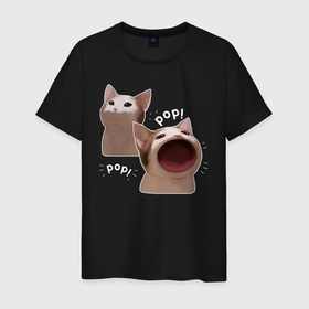Мужская футболка хлопок с принтом Cat Pop - Мем в Петрозаводске, 100% хлопок | прямой крой, круглый вырез горловины, длина до линии бедер, слегка спущенное плечо. | art | cat | mem | meme | memes | music | pop | retro | style | арт | буп | кот | котенок | котик | котэ | мем | мемы | музыка | ретро