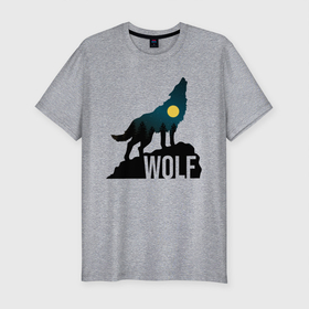 Мужская футболка хлопок Slim с принтом Волк , 92% хлопок, 8% лайкра | приталенный силуэт, круглый вырез ворота, длина до линии бедра, короткий рукав | wolf | волк | звезды | лес | луна | ночь