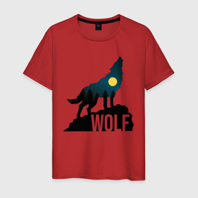 Мужская футболка хлопок с принтом Волк , 100% хлопок | прямой крой, круглый вырез горловины, длина до линии бедер, слегка спущенное плечо. | Тематика изображения на принте: wolf | волк | звезды | лес | луна | ночь