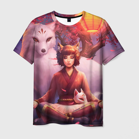 Мужская футболка 3D с принтом Девушка-лиса в Курске, 100% полиэфир | прямой крой, круглый вырез горловины, длина до линии бедер | fox | foxy | животное | звери | лиса | лисенок | лисичка | милая | рыжая | фокс