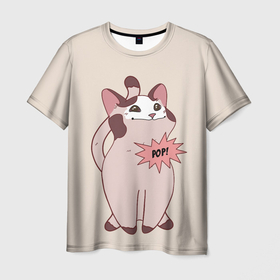 Мужская футболка 3D с принтом Pop Cat в Белгороде, 100% полиэфир | прямой крой, круглый вырез горловины, длина до линии бедер | baby | cat meme | kitty | meme | meow | pop cat | буп | взгляд кота | голова кота | детям | животные | звери | киска | кот мем | коты | котята | кошак | кошка | малыш | мемы | мультяшный | мяу | питомец | приколы | пушистый
